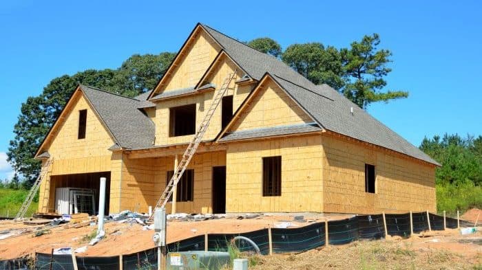 New house at the framing stage with open stud walls