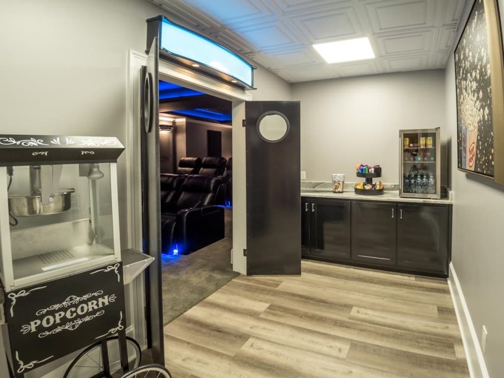 Refreshment area outside home theater